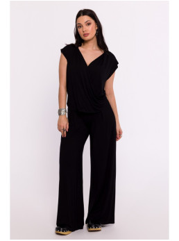 B288 Viskozinė palaidinė su V formos iškirpte - juoda