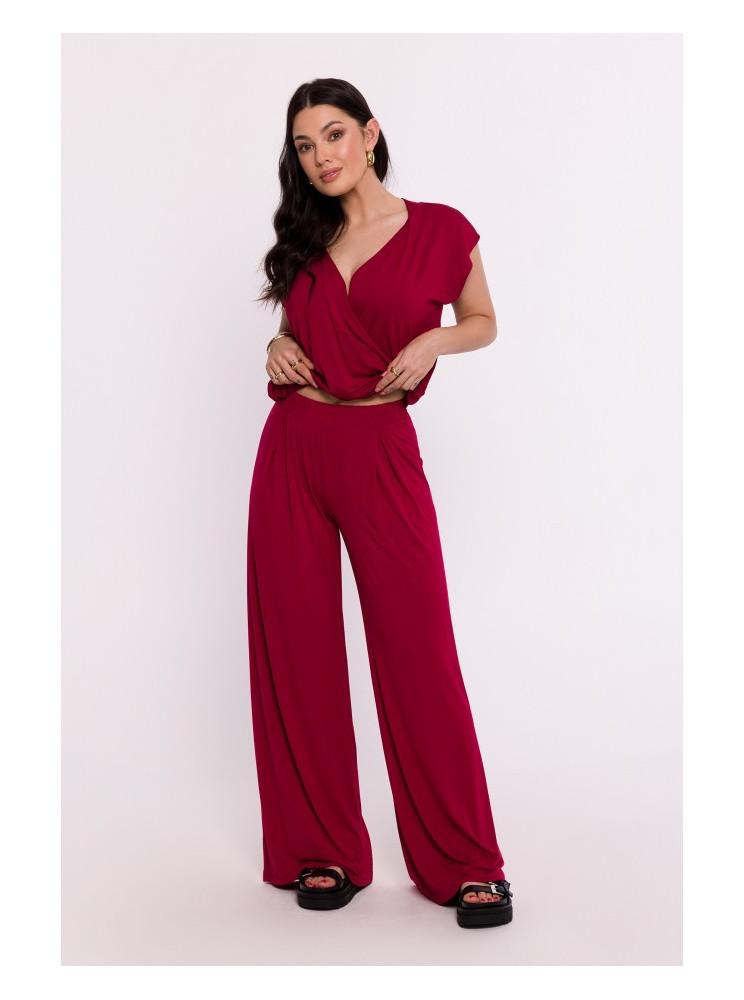 B289 Viskozinės kelnės su elastine juosmens guma - kaštoninė