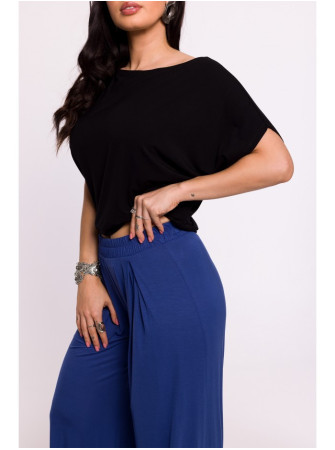 B289 Viskozinės kelnės su elastine juosmens guma - mėlyna