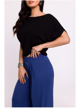 B289 Viskozinės kelnės su elastine juosmens guma - mėlyna