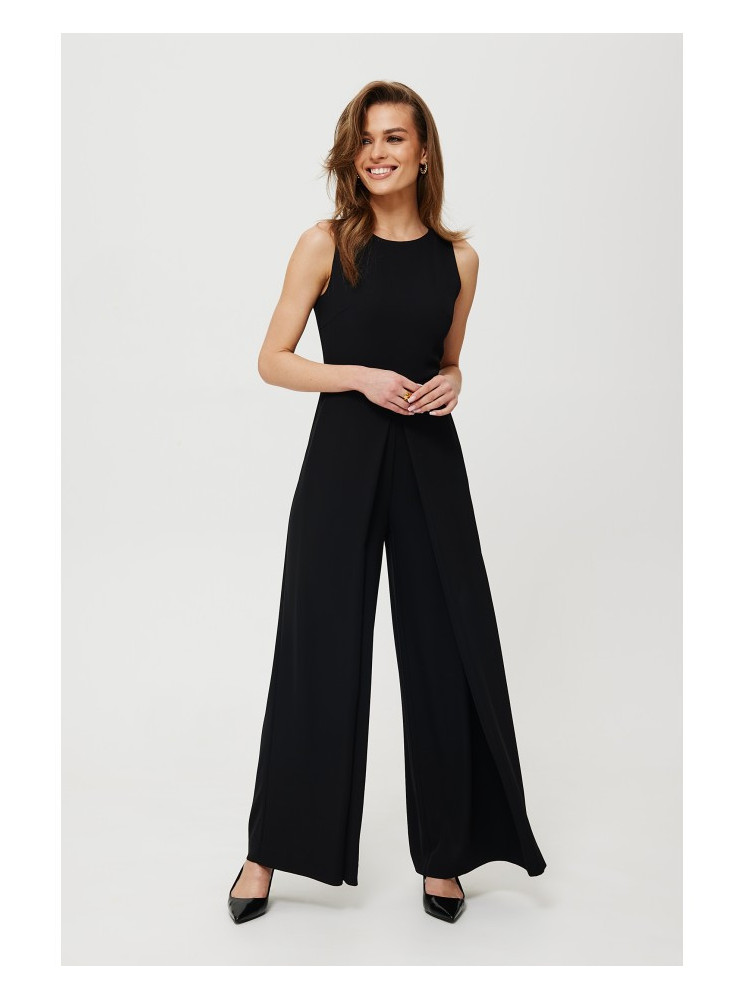 .K184 Plačios kelnės kombinezonas - juoda