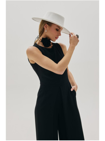 .K184 Plačios kelnės kombinezonas - juoda