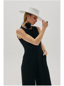 .K184 Plačios kelnės kombinezonas - juoda