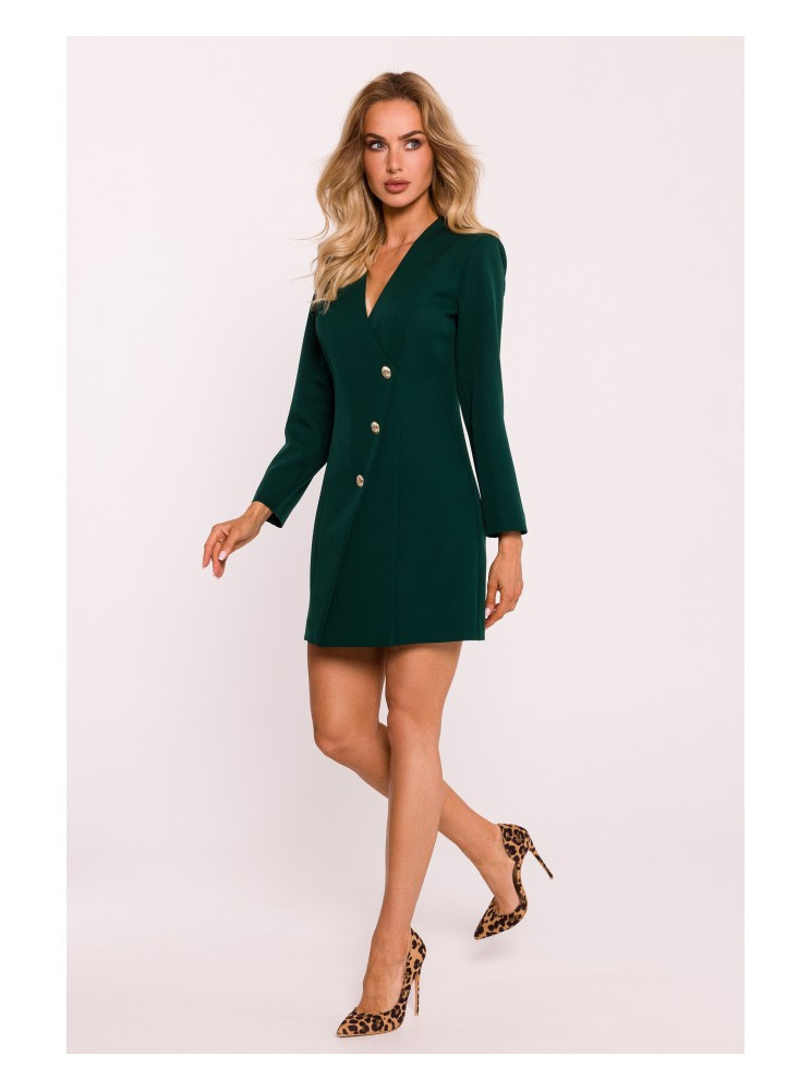 M793 Švarkelio tipo suknelė su aukso spalvos sagomis - bottle green