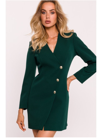 M793 Švarkelio tipo suknelė su aukso spalvos sagomis - bottle green