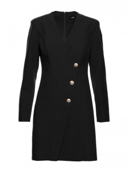 M793 Švarkelio tipo suknelė su aukso spalvos sagomis - juoda