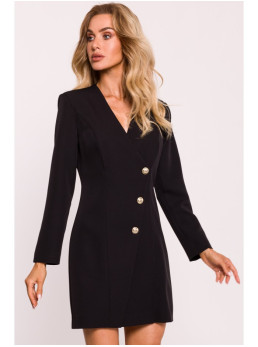 M793 Švarkelio tipo suknelė su aukso spalvos sagomis - juoda