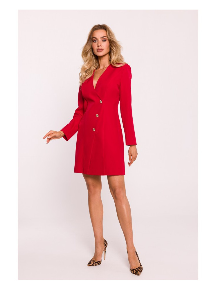 M793 Švarkelio tipo suknelė su aukso spalvos saga - raudona