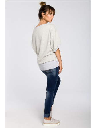 B048 Didelė palaidinė su apjuosimo detale - šviesiai pilka