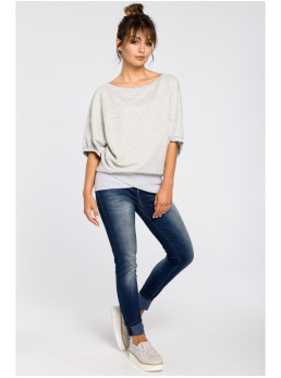 B048 Didelė palaidinė su apjuosimo detale - šviesiai pilka