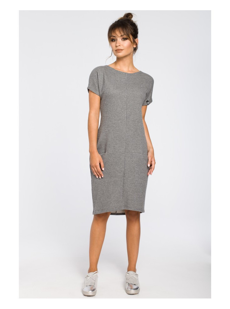 B050 Midi suknelė su kišenėmis - pilka