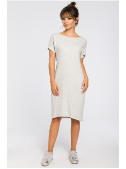 B050 Midi suknelė su kišenėmis - šviesiai pilka