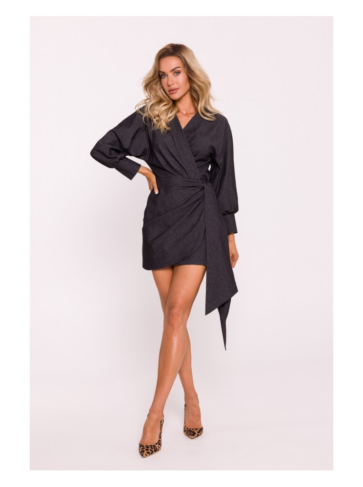 M802 Mini suknelė apgaubimu su raišteliu - grafito