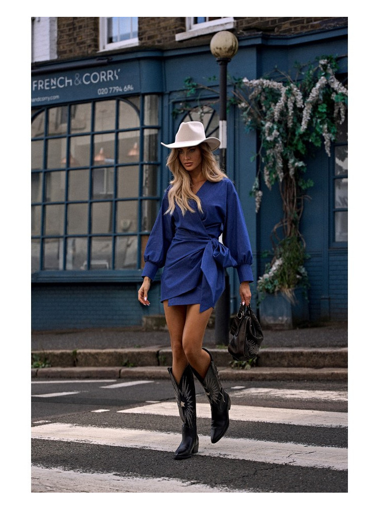 M802 Mini suknelė susiaučiama su raišteliu - mėlyna