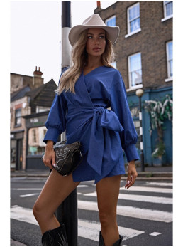 M802 Mini suknelė susiaučiama su raišteliu - mėlyna