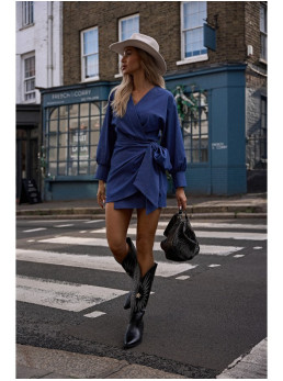 M802 Mini suknelė susiaučiama su raišteliu - mėlyna