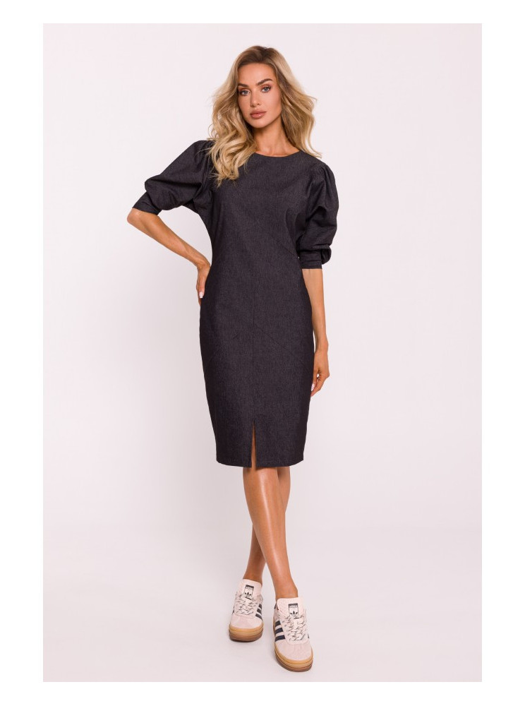 M803 Sukarpyta suknelė pūstomis rankovėmis - grafito