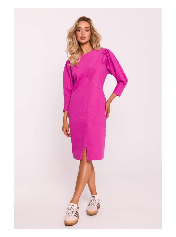 M803 Sukarpyta suknelė pūstomis rankovėmis - rožinė