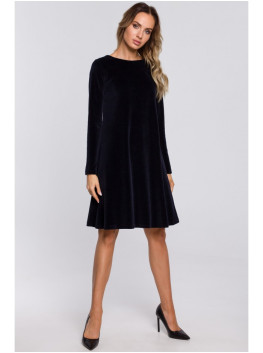 M566 Velvet Relaxed Fit Dress - tamsiai mėlyna