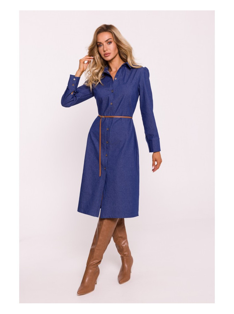M804 Marškininė suknelė su diržu - mėlyna