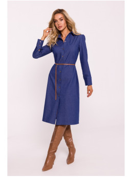 M804 Marškininė suknelė su diržu - mėlyna