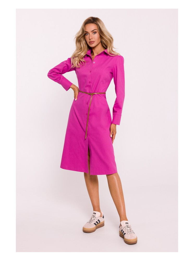 M804 Marškininė suknelė su diržu - rožinė