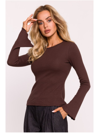 M806 Rievėta palaidinė ilgomis rankovėmis - ruda