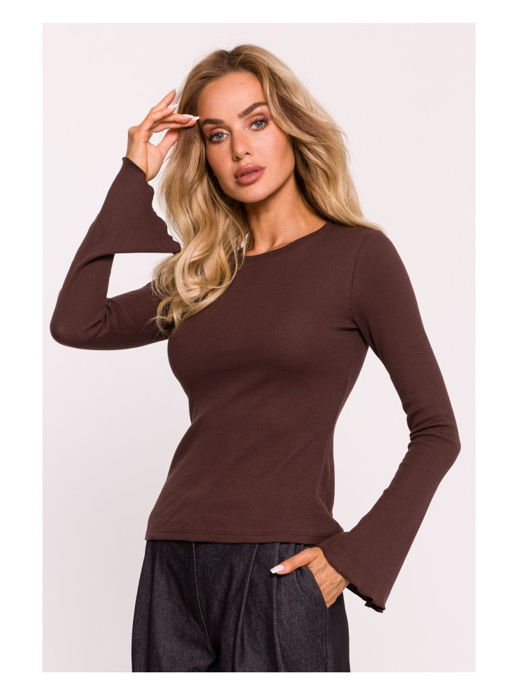 M806 Riebtinis ilgarankovis marškinėlis - ruda