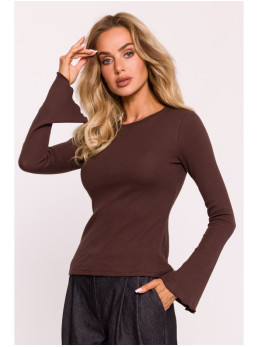 M806 Rievėta palaidinė ilgomis rankovėmis - ruda