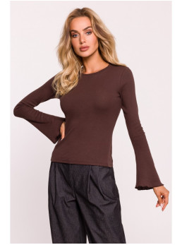 M806 Rievėta palaidinė ilgomis rankovėmis - ruda