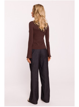 M806 Rievėta palaidinė ilgomis rankovėmis - ruda