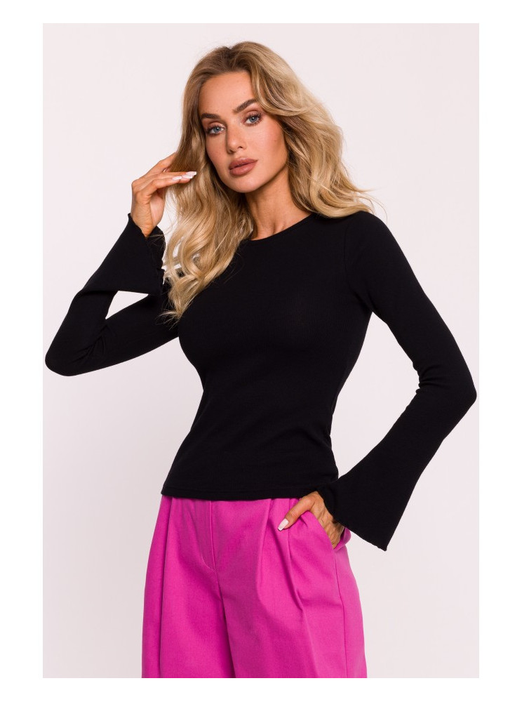 M806 Marškinėliai ilgomis rankovėmis su tekstūra - juoda