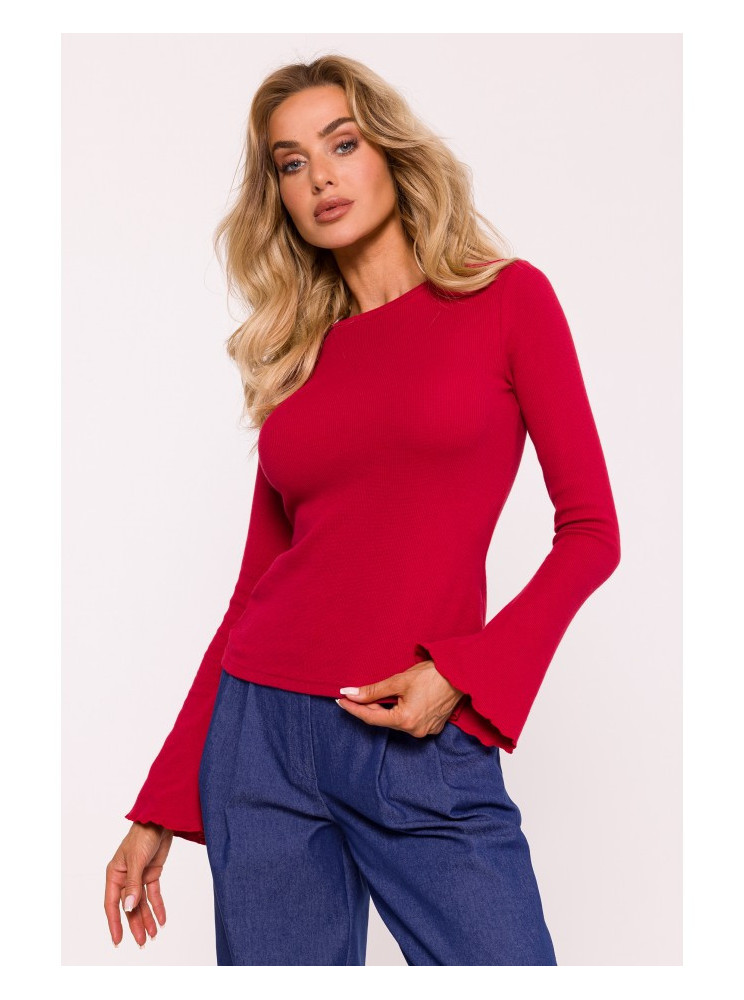 M806 Raudona dryžuota palaidinė ilgomis rankovėmis - raudona