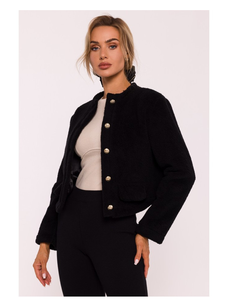 M807 Trumpas pliušinis švarkas - juoda