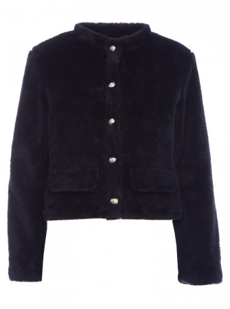 M807 Trumpas pliušinis švarkas - juoda