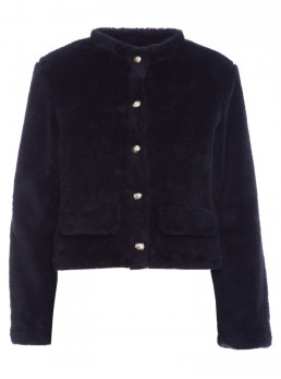 M807 Trumpas pliušinis švarkas - juoda