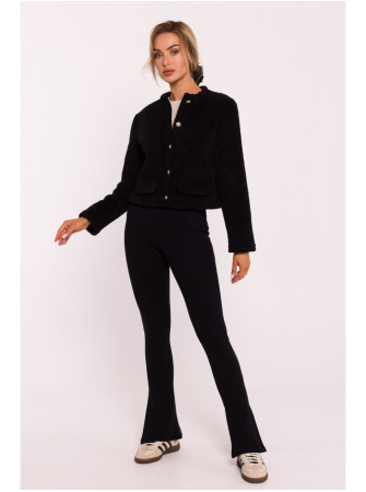 M807 Trumpas pliušinis švarkas - juoda