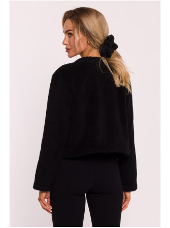 M807 Trumpas pliušinis švarkas - juoda