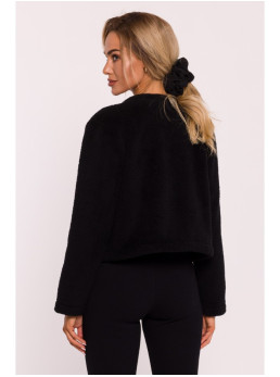 M807 Trumpas pliušinis švarkas - juoda