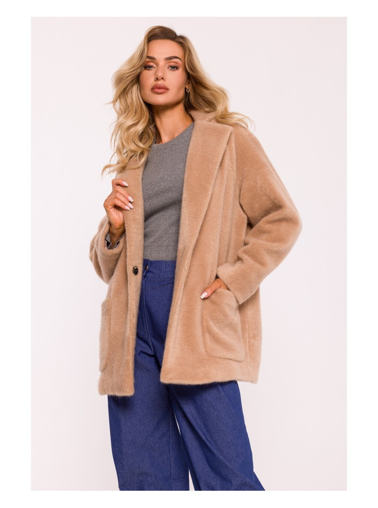 M808 Trumpas "teddy" švarkelis - smėlio