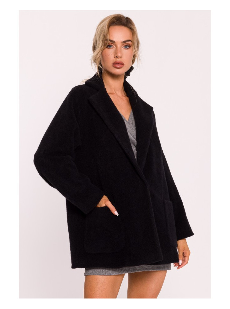 M808 Trumpas pliušinis švarkas - juoda