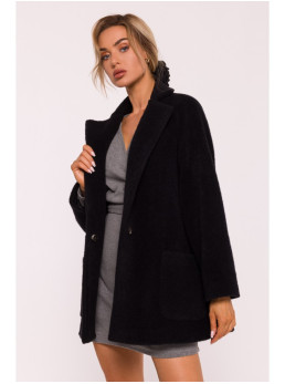 M808 Trumpas pliušinis švarkas - juoda