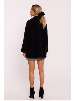 M808 Trumpas pliušinis švarkas - juoda