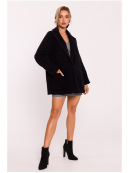 M808 Trumpas pliušinis švarkas - juoda