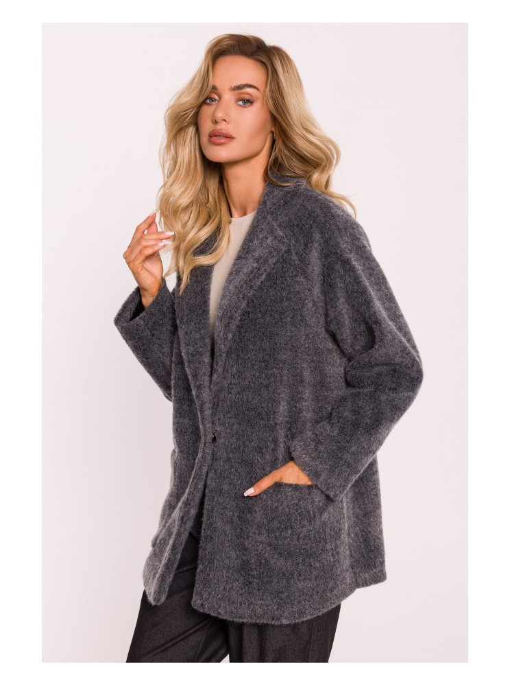 M808 Trumpintas pūkuotas švarkas - grey melange