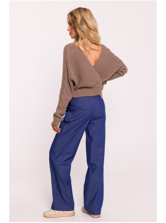 M809 Trumpas megztinis su V formos iškirpte - kapučino