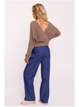 M809 Trumpas megztinis su V formos iškirpte - kapučino