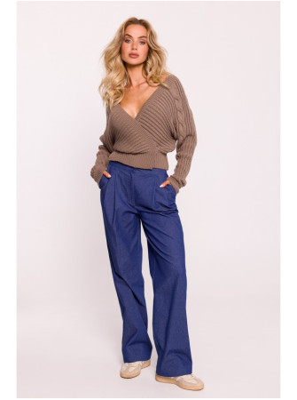 M809 Trumpas megztinis su V formos iškirpte - kapučino