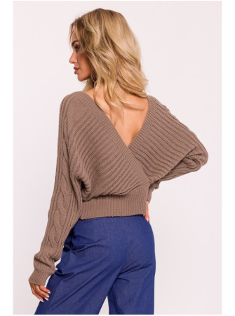 M809 Trumpas megztinis su V formos iškirpte - kapučino