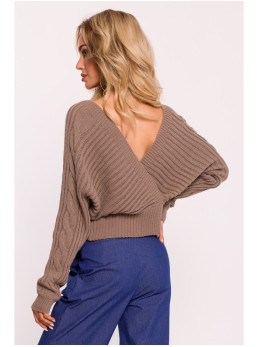 M809 Trumpas megztinis su V formos iškirpte - kapučino